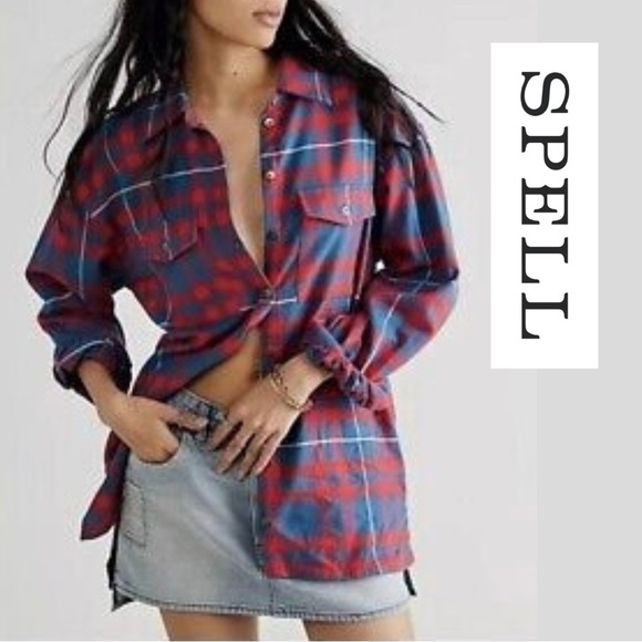 Spell & The Gypsy Collective - Red and Blue “Basecamp” Flannel Shirt - XXS - Picture 1 of 15